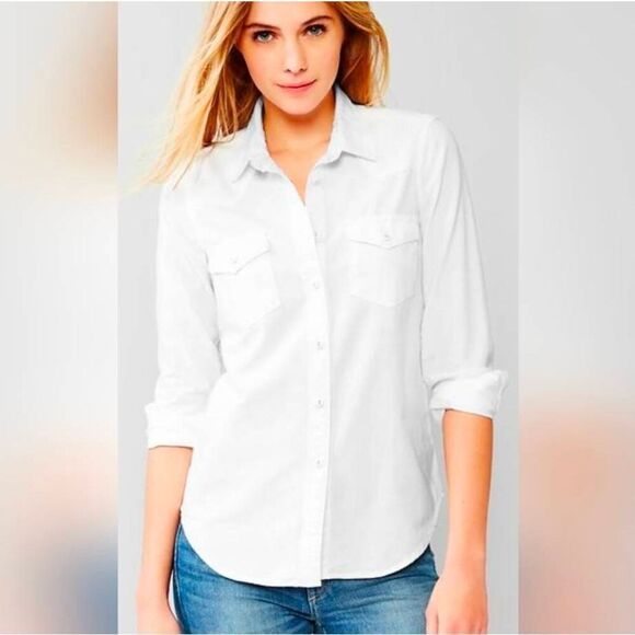 Old Navy Tops - ☔️💜Old Navy White Western Button Adjustable Long Sleeve Top Medium